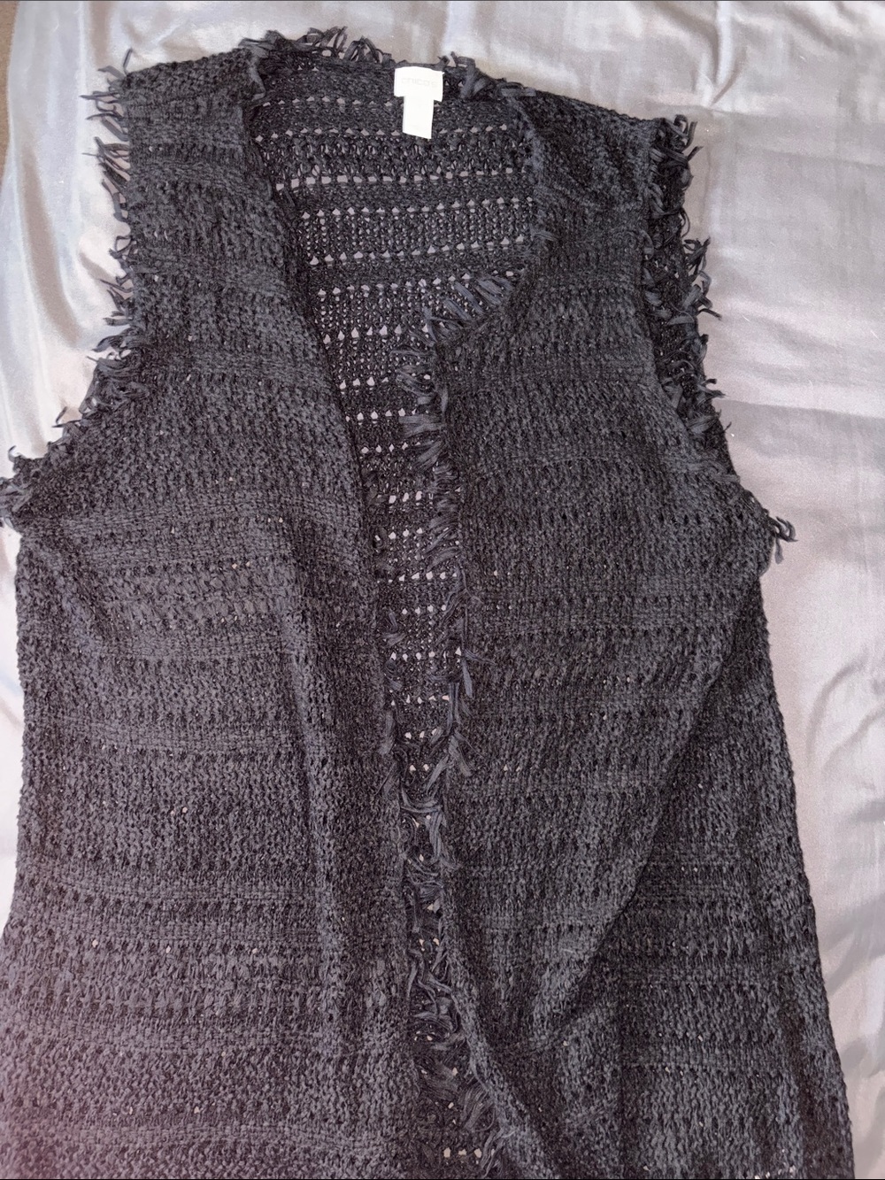 Chico's Black Crochet Fringe Vest